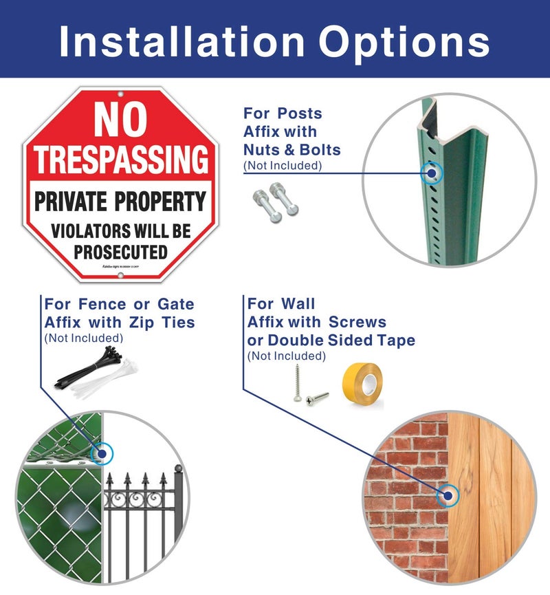 Faittoo No Trespassing Sign, Private Property Violators Will Be Prosecuted Sign, 12 x 12 Inches Octagon, .040 Rust Free Aluminum, UV Protected and Waterproof, Weather Resistant, Durable Ink, Easy to Mount - Image 3